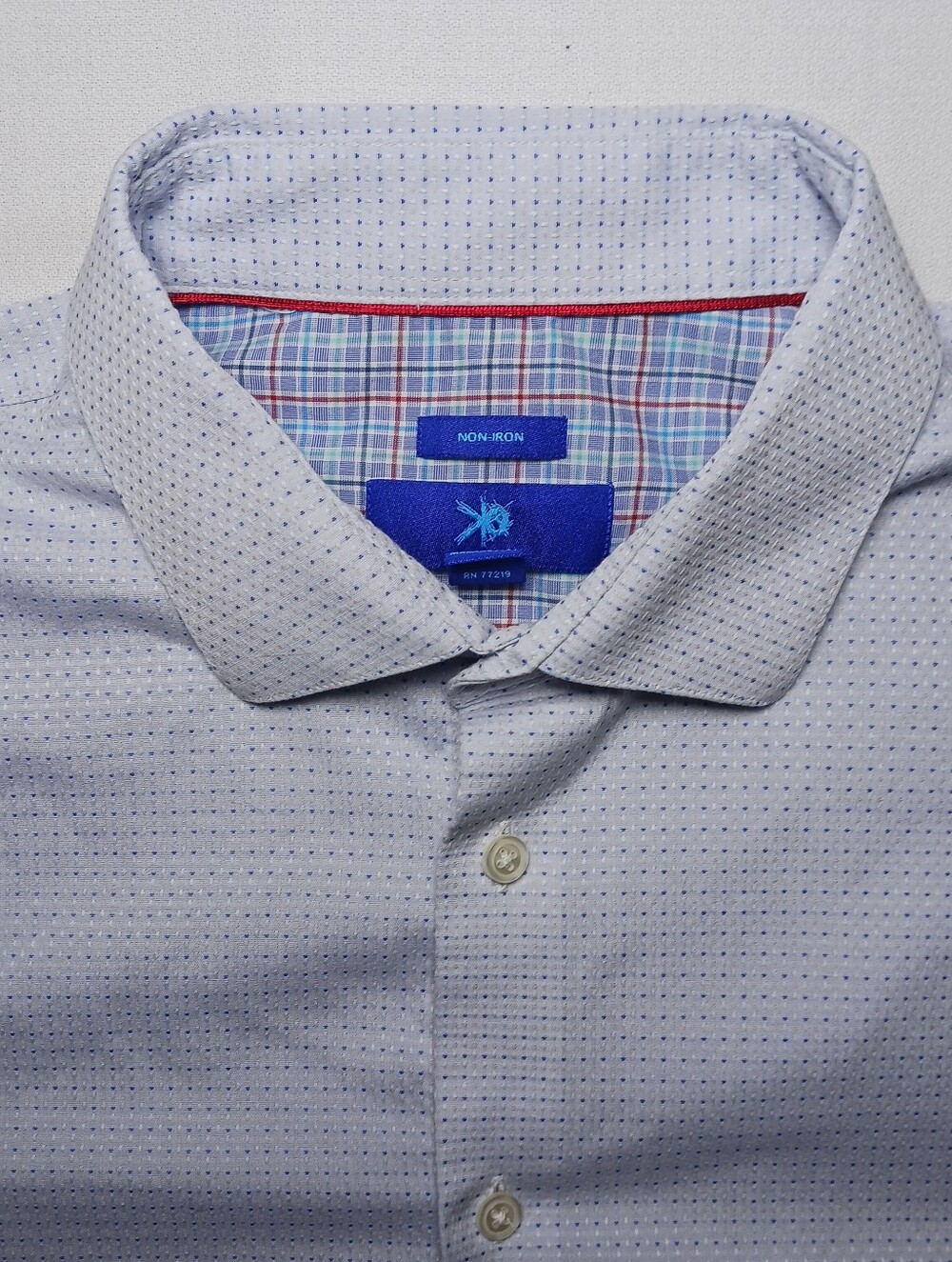 Egara Mens Non Iron Button Up Shirt XL Blue Micro Dot Textured Stretch